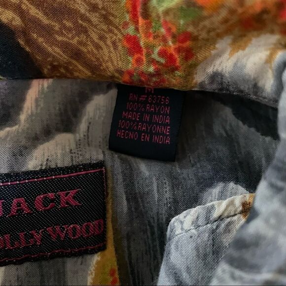 Jack Hollywood Rayon Hawiian Shirt Button Up Hibiscus Flower Palm Trees M - Picture 5 of 6